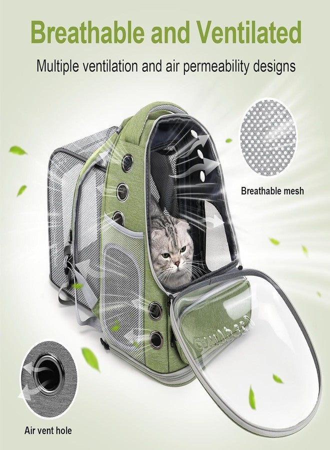 Onomie Cat Backpack Carrier, Breathable Cat Carrier Large Space Bubble Pet Backpack for Kitty Small Dog up to 15lbs, Transparent & Foldable Pet Carrier for Travel Hiking (Square Expandable- Green) - Image 2